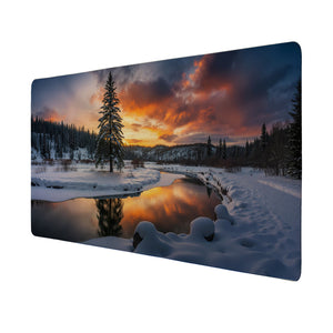 Winterlandschaft Sonnenuntergang am Fluss Schreibtischunterlage 69x31cm XXL Mauspad
