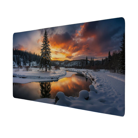 Winterlandschaft Sonnenuntergang am Fluss Schreibtischunterlage 69x31cm XXL Mauspad