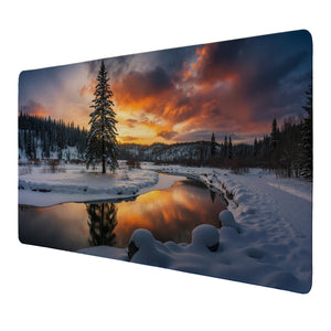 Winterlandschaft Sonnenuntergang am Fluss Schreibtischunterlage 69x31cm XXL Mauspad