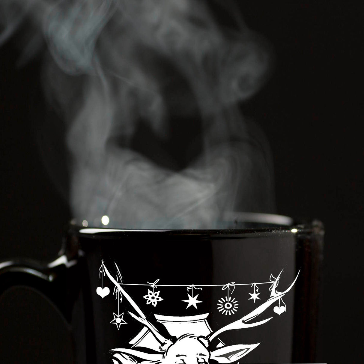 Hirschkopf Tasse in Schwarz mit Spruch: Frohe Weihnacht