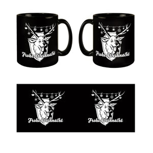 Hirschkopf Tasse in Schwarz mit Spruch: Frohe Weihnacht