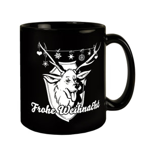 Hirschkopf Tasse in Schwarz mit Spruch: Frohe Weihnacht