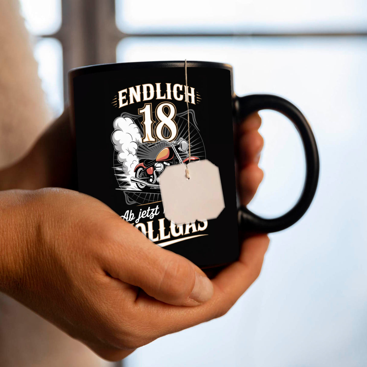 Endlich 18 Motorrad Tasse - nur noch Vollgas