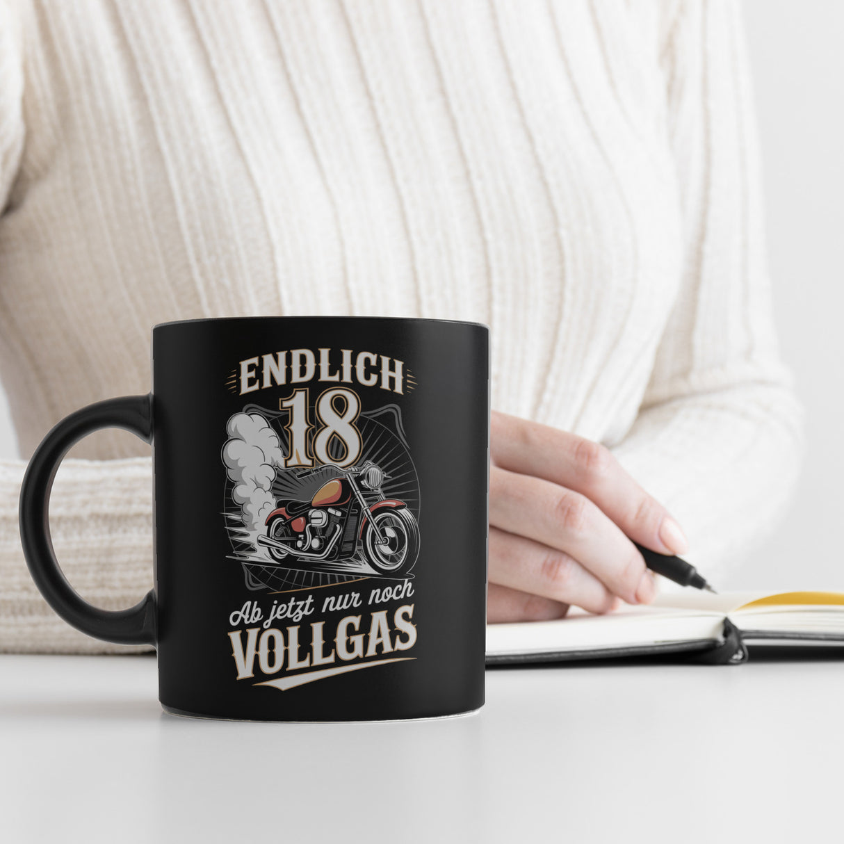 Endlich 18 Motorrad Tasse - nur noch Vollgas