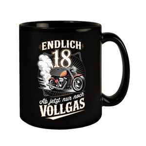 Endlich 18 Motorrad Tasse - nur noch Vollgas
