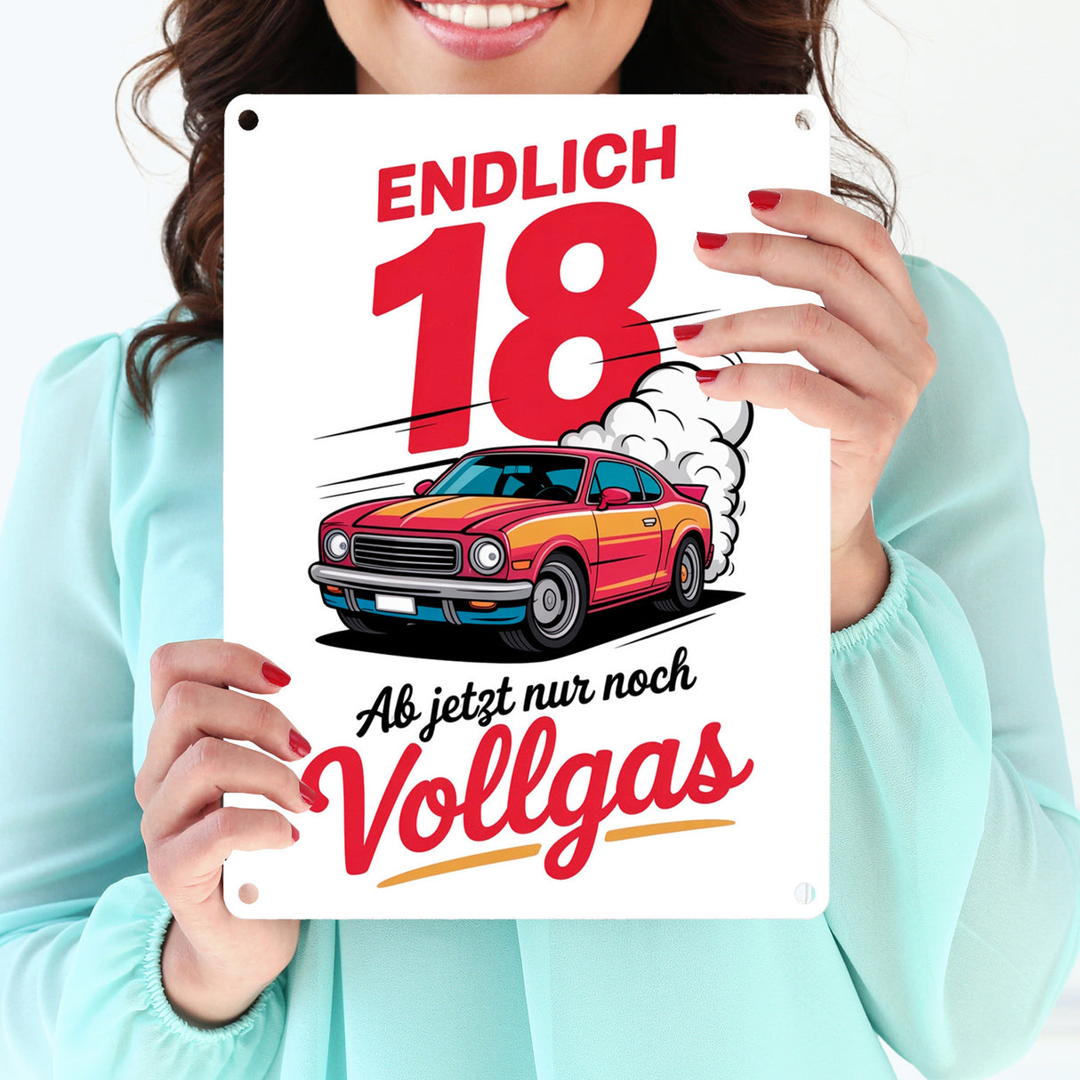 Endlich 18 - Vollgas Metallschild in 15x20 cm für den Führerschein