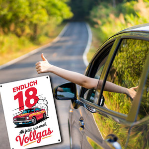 Endlich 18 - Vollgas Metallschild in 15x20 cm für den Führerschein