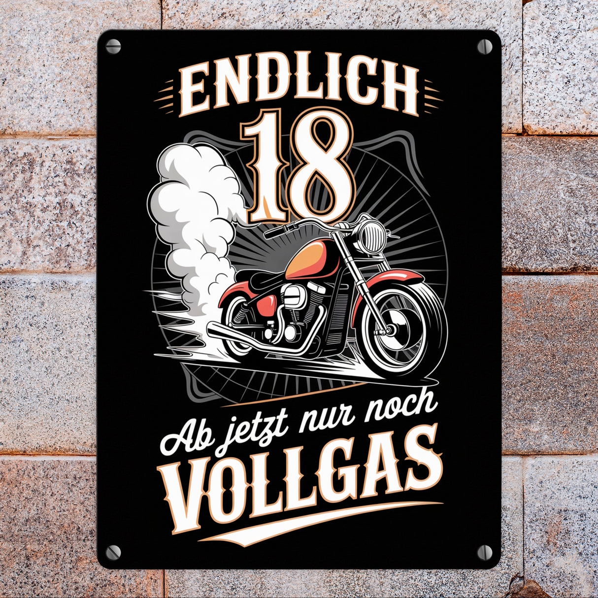 Endlich 18 Motorrad Metallschild in 15x20 cm - nur noch Vollgas