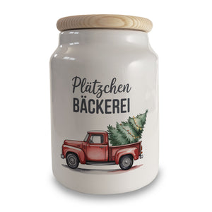 Plätzchen Bäckerei Nostalgischer roter Pickup Weihnachtsbaum Keksdose