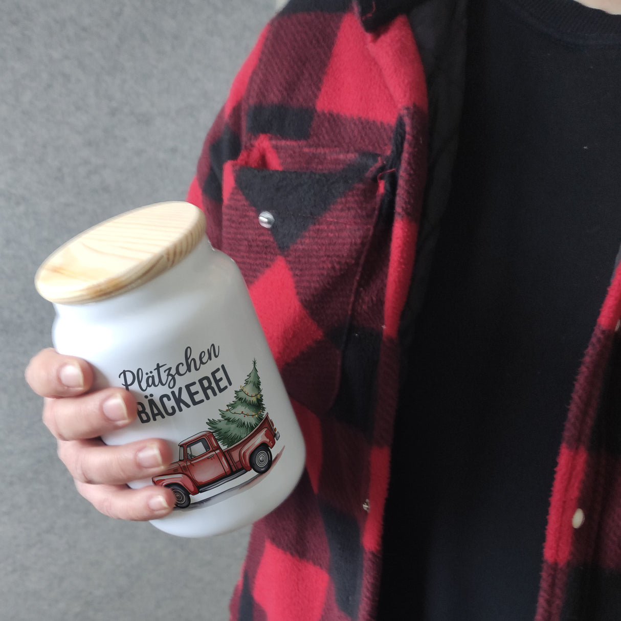 Plätzchen Bäckerei Nostalgischer roter Pickup Weihnachtsbaum Keksdose