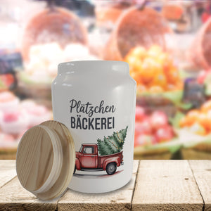 Plätzchen Bäckerei Nostalgischer roter Pickup Weihnachtsbaum Keksdose