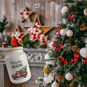 Plätzchen Bäckerei Nostalgischer roter Pickup Weihnachtsbaum Keksdose