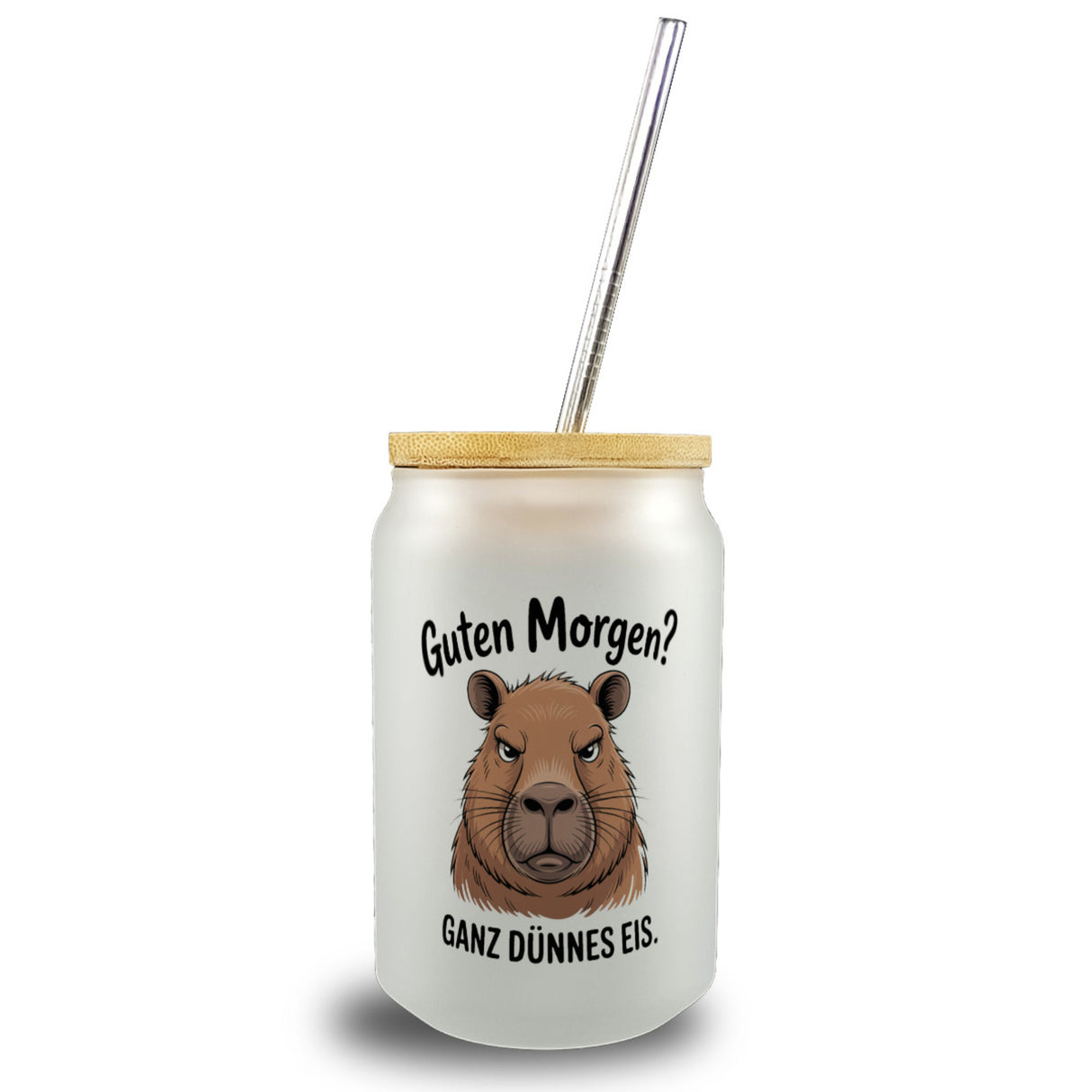 Guten Morgen? Capybara Ganz Dünnes Eis Trinkglas mit Bambusdeckel
