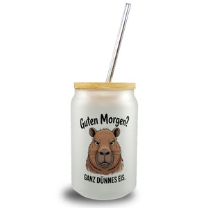 Guten Morgen? Capybara Ganz Dünnes Eis Trinkglas mit Bambusdeckel