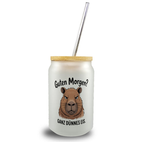 Guten Morgen? Capybara Ganz Dünnes Eis Trinkglas mit Bambusdeckel