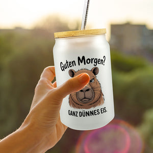Guten Morgen? Capybara Ganz Dünnes Eis Trinkglas mit Bambusdeckel