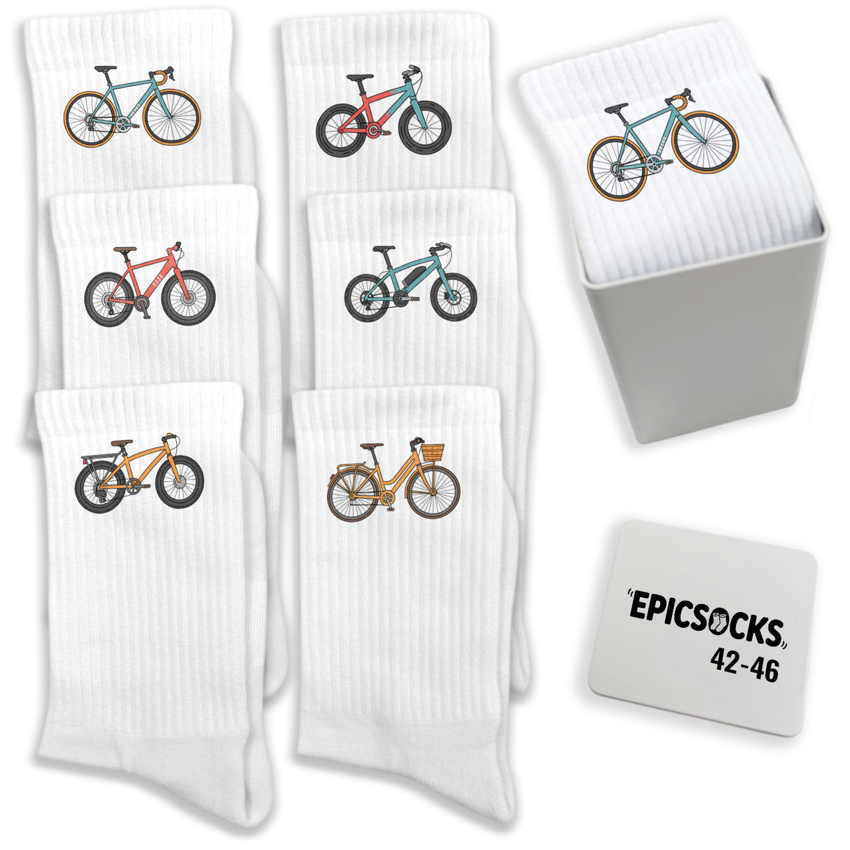 epicsocks Pedal Parade Socken in 37-41 im 6er Set in Geschenkdose im 6er Set in Geschenkbox