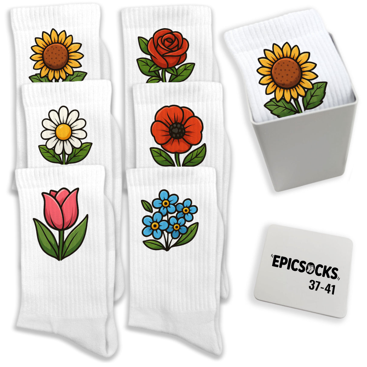 epicsocks Floral Fantasy Socken in 37-41 im 6er Set in Geschenkdose im 6er Set in Geschenkbox