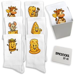 epicsocks Cheesy Love Socken in 37-41 im 6er Set in Geschenkdose im 6er Set in Geschenkbox