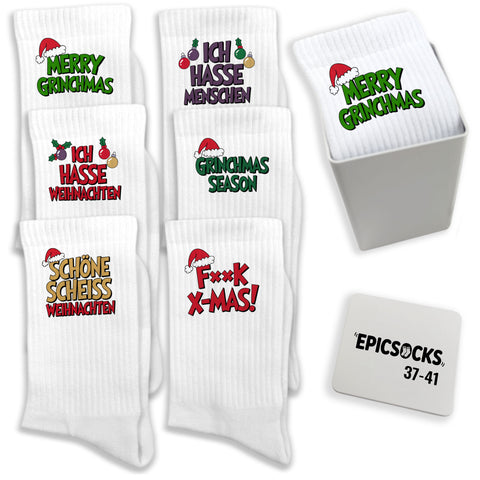 epicsocks Weihnachtsmuffel Socken in 37-41 im 6er Set in Geschenkdose im 6er Set in Geschenkbox