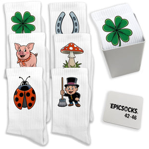 epicsocks LuckySteps Glücksbringer Socken in 37-41 im 6er Set in Geschenkdose im 6er Set in Geschenkbox