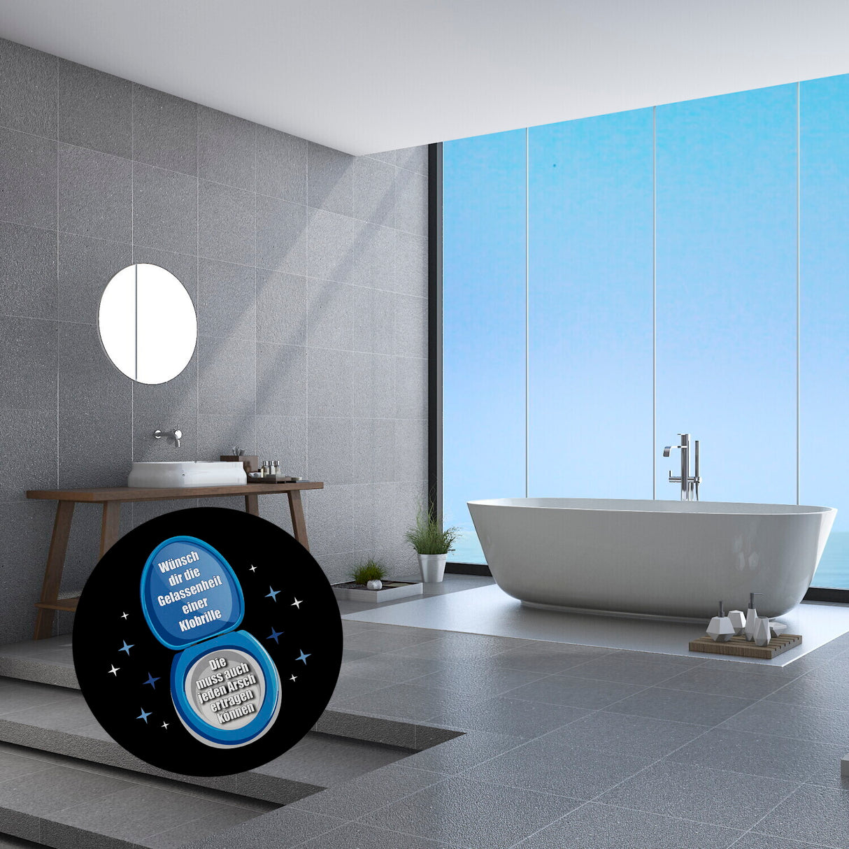 Kloschüssel Magnet rund mit Spruch: Gelassenheit wie eine Klobrille