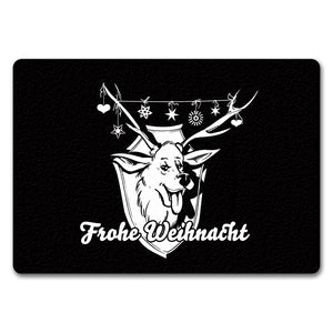 Hirschkopf Fußmatte in 35x50 cm ohne Rand mit Spruch: Frohe Weihnacht