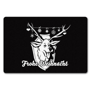 Hirschkopf Fußmatte in 35x50 cm ohne Rand mit Spruch: Frohe Weihnacht