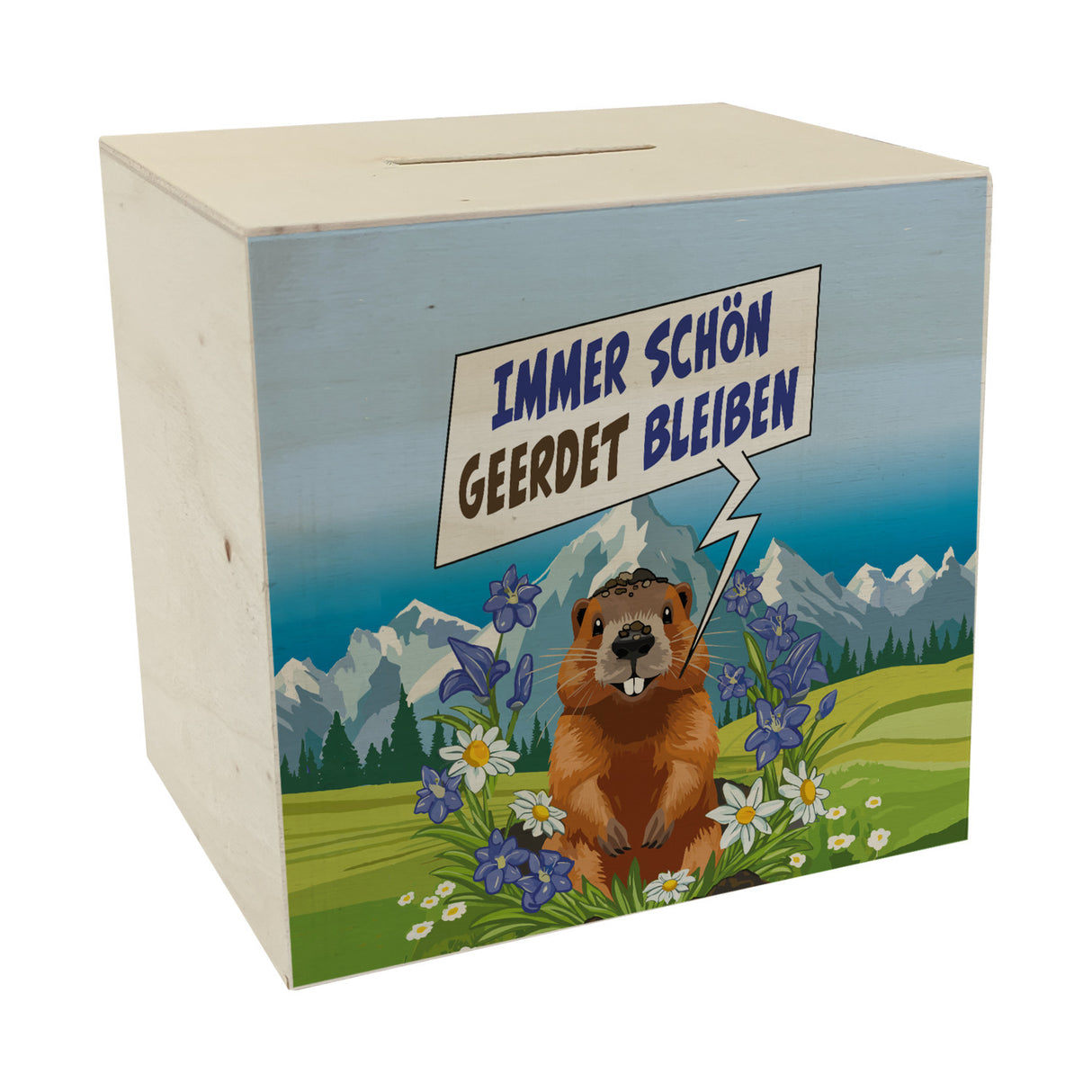 Murmeltier Spardose mit Spruch: Immer schön geerdet bleiben