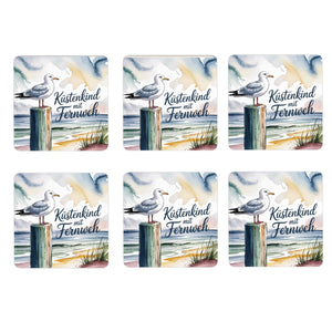 Ostsee Möwe 6er Set Untersetzer aus Holz - Küstenkind mit Fernweh