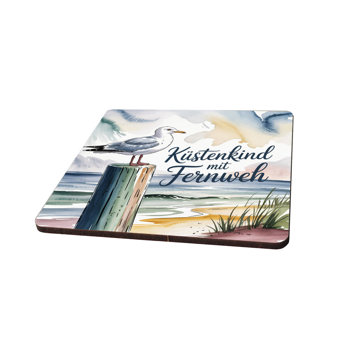 Ostsee Möwe 6er Set Untersetzer aus Holz - Küstenkind mit Fernweh