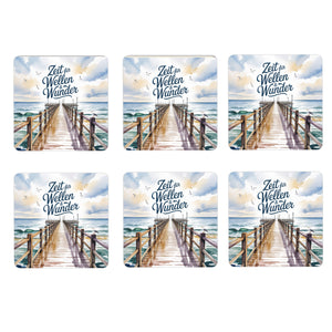 Ostsee Seebrücke 6er Set Untersetzer aus Holz - Zeit für Wellen & Wunder