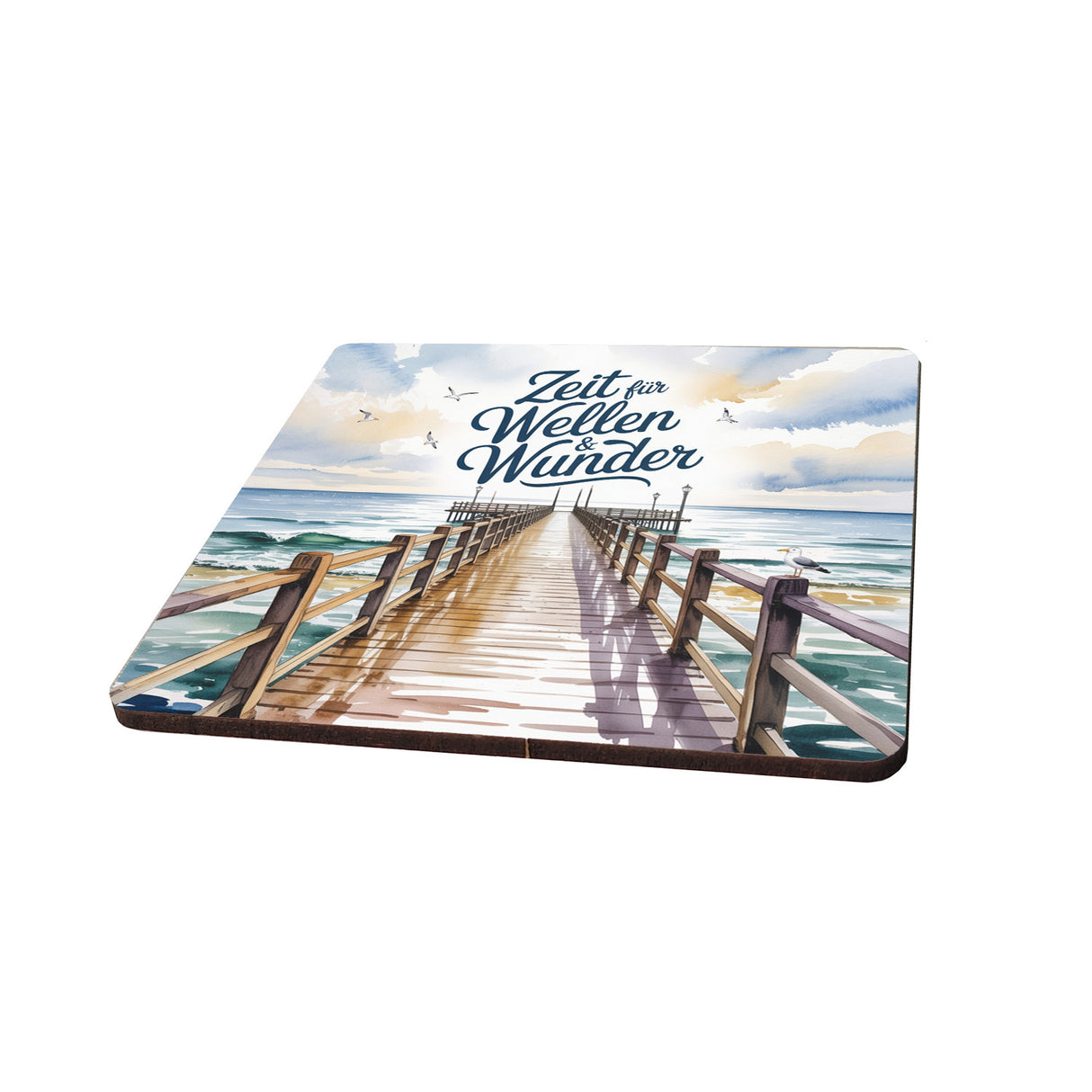 Ostsee Seebrücke 6er Set Untersetzer aus Holz - Zeit für Wellen & Wunder