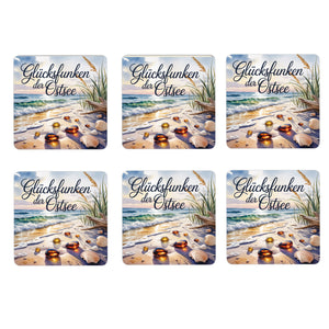 Ostsee Bernstein 6er Set Untersetzer aus Holz - Glücksfunken der Ostsee
