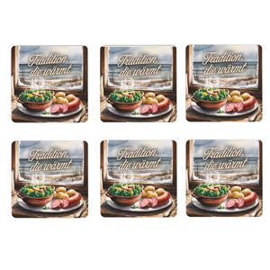 Ostsee Grünkohl mit Pinkel 6er Set Untersetzer aus Holz - Tradition, die wärmt