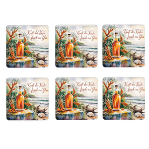 Ostsee Sanddornlikör 6er Set Untersetzer aus Holz - Kraft der Küste, frisch ins Glas