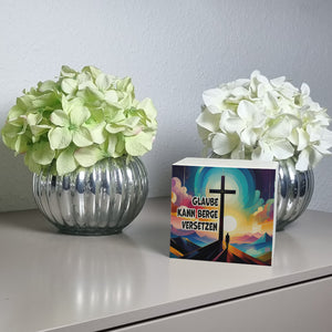 Gipfelkreuz Spardose mit Spruch: Glaube kann Berge versetzen