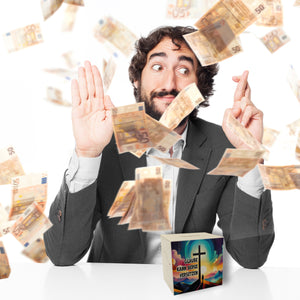 Gipfelkreuz Spardose mit Spruch: Glaube kann Berge versetzen