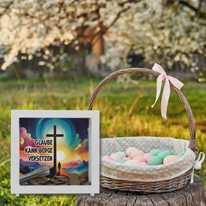 Gipfelkreuz Spardose mit Spruch: Glaube kann Berge versetzen