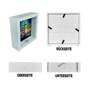 Gipfelkreuz Spardose mit Spruch: Glaube kann Berge versetzen