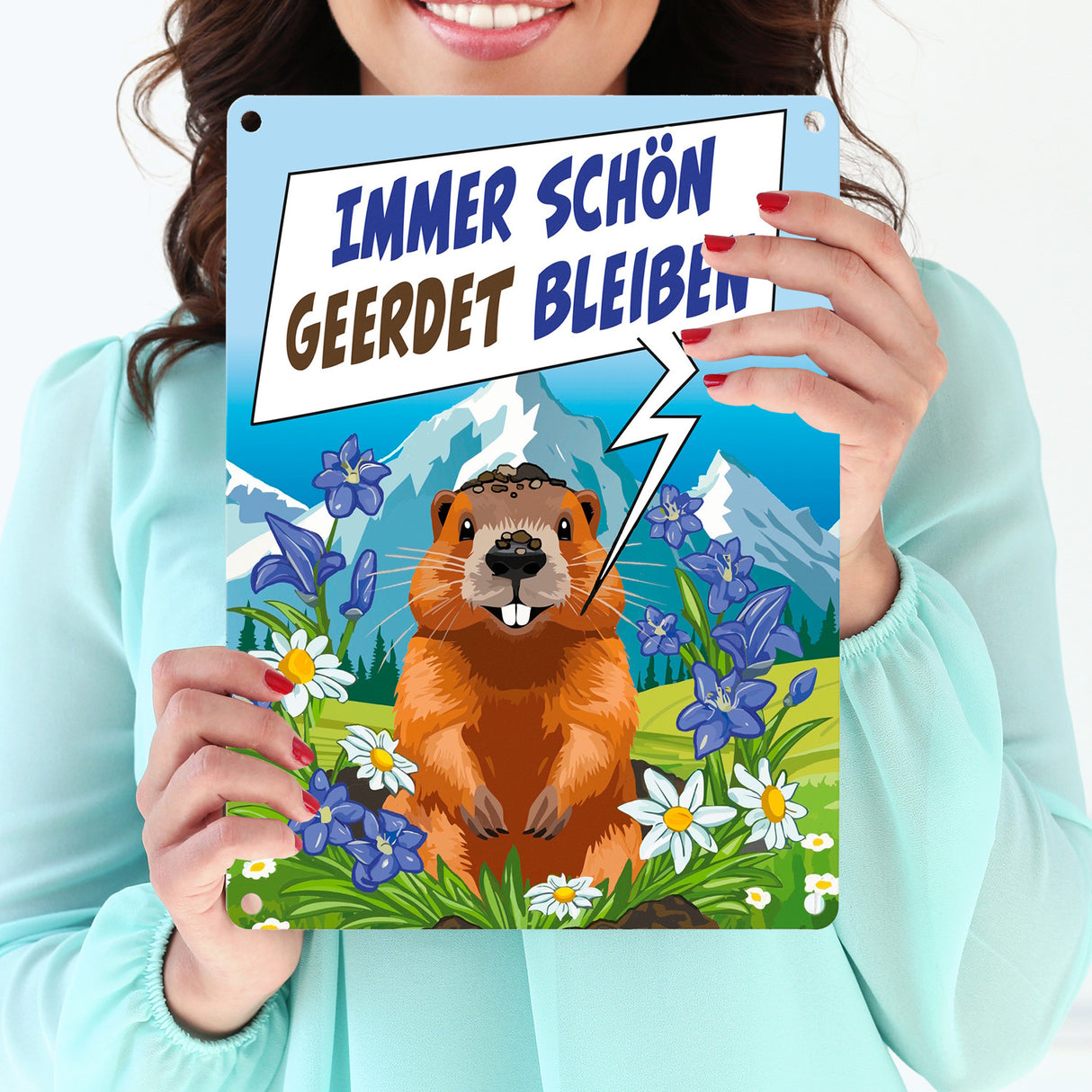 Murmeltier Metallschild in 15x20 cm mit Spruch: Immer schön geerdet bleiben