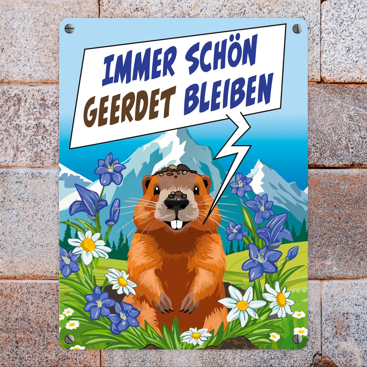 Murmeltier Metallschild in 15x20 cm mit Spruch: Immer schön geerdet bleiben