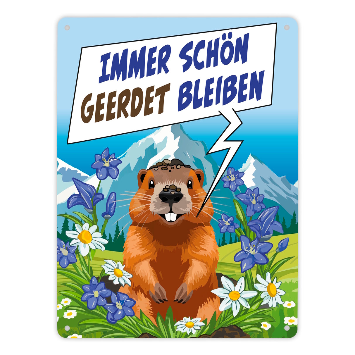 Murmeltier Metallschild in 15x20 cm mit Spruch: Immer schön geerdet bleiben