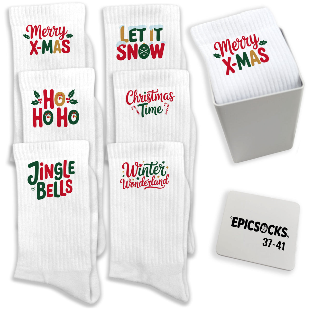 epicsocks Santa's Faves Socken in 37-41 im 6er Set in Geschenkdose im 6er Set in Geschenkbox