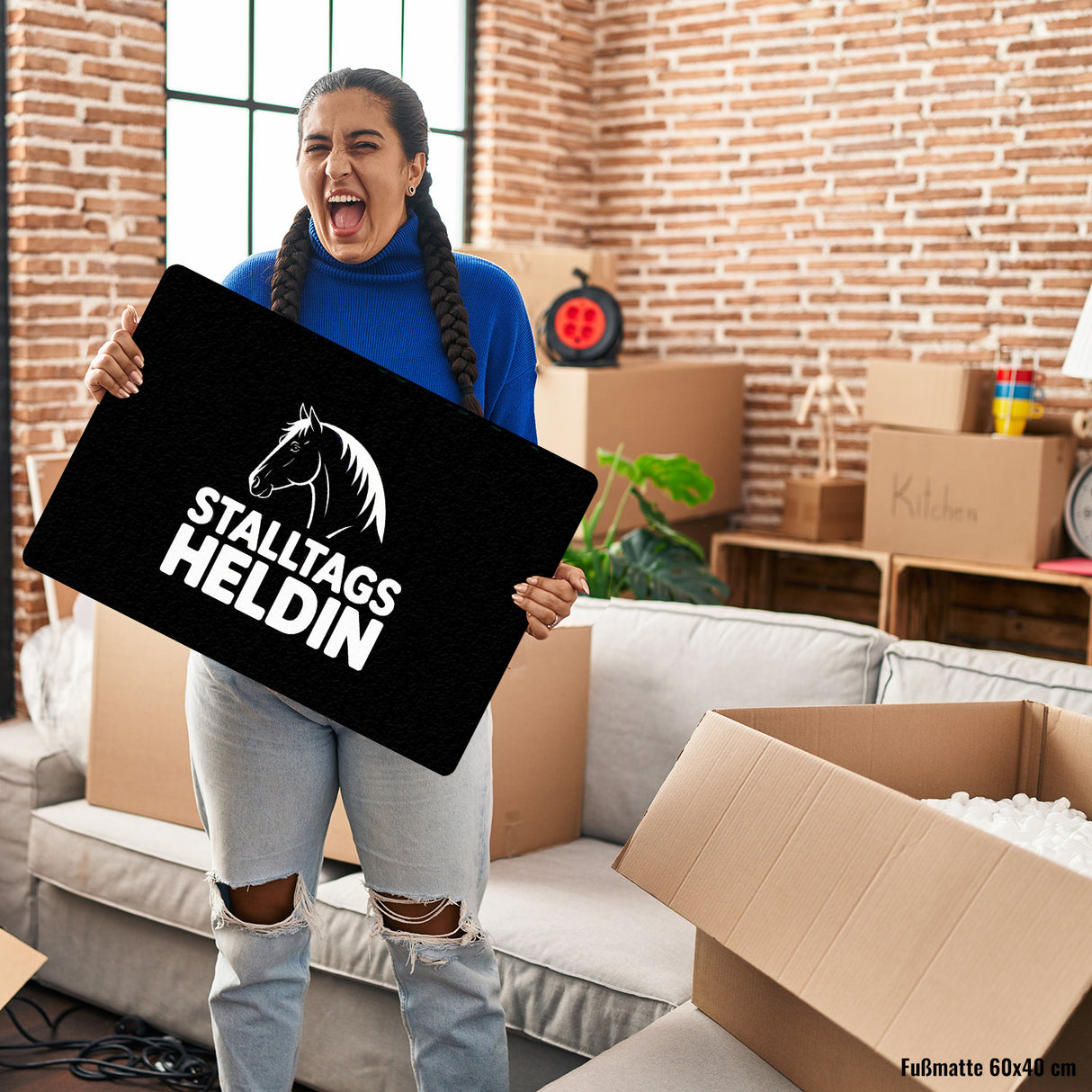 Pferdesilhouette Stalltags Heldin Fußmatte in 35x50 cm ohne Rand für Reiterinnen