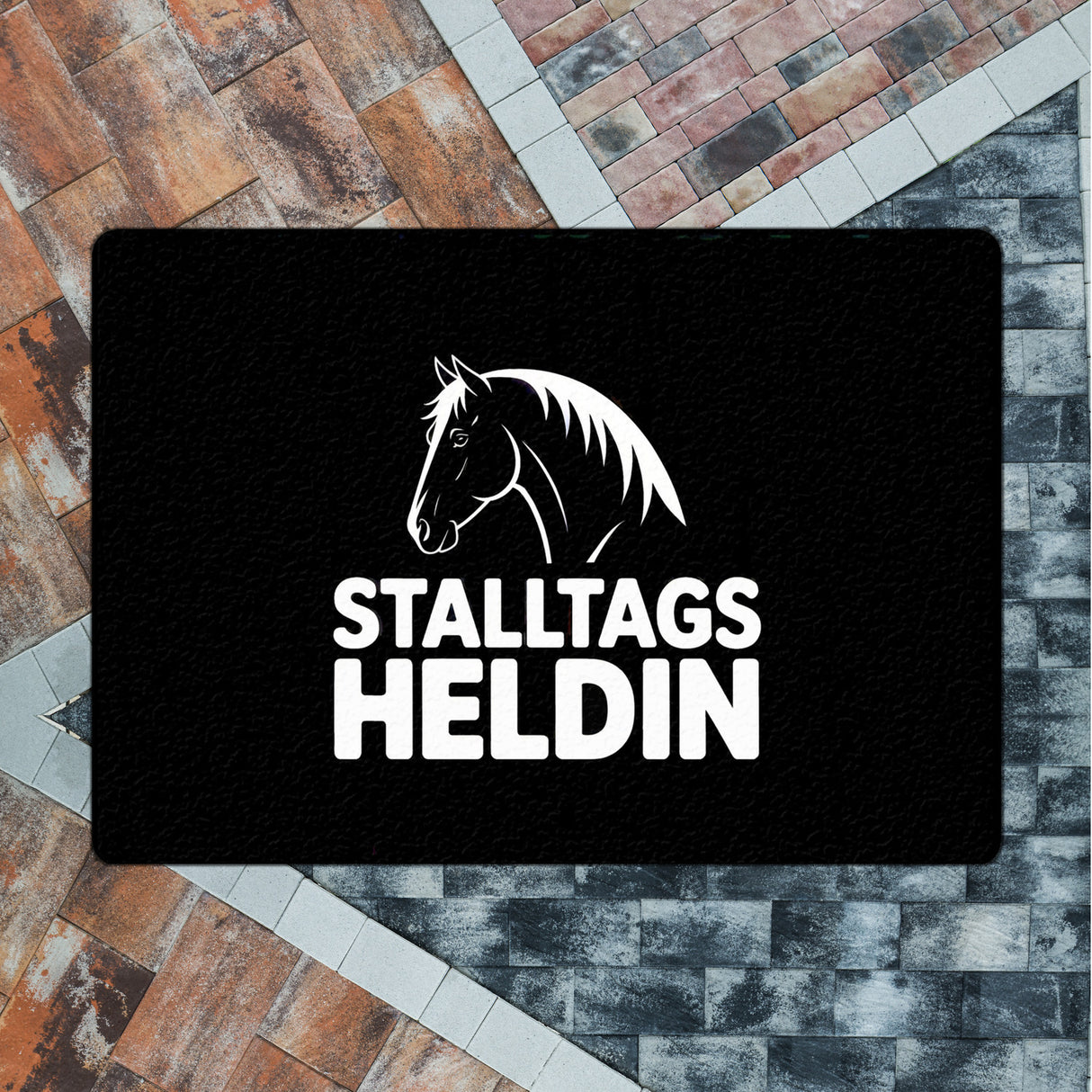 Pferdesilhouette Stalltags Heldin Fußmatte in 35x50 cm ohne Rand für Reiterinnen