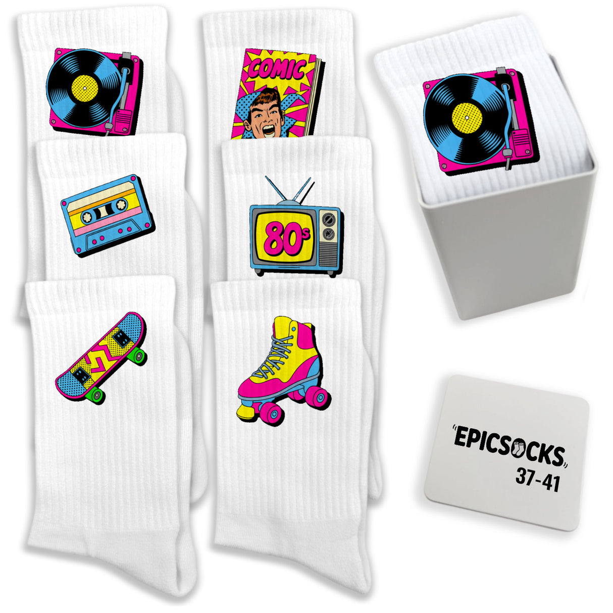 epicsocks 80sFlash Socken in 37-41 im 6er Set in Geschenkdose im 6er Set in Geschenkbox