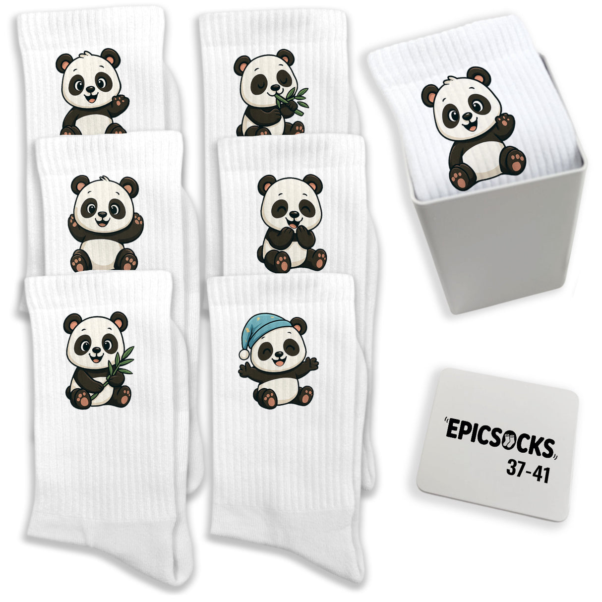 epicsocks Panda Liebe Socken in 37-41 im 6er Set in Geschenkdose im 6er Set in Geschenkbox