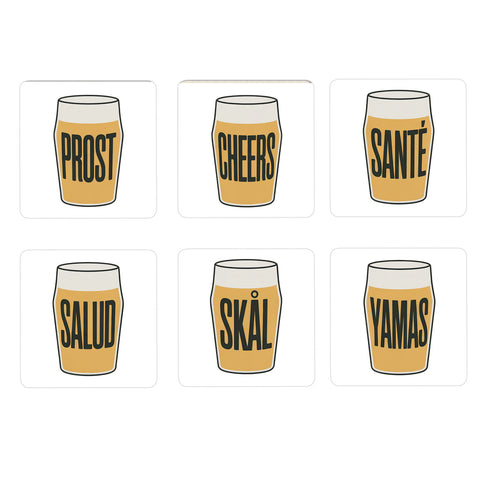 Biergläser Prost & Cheers 6er Set Untersetzer aus Holz