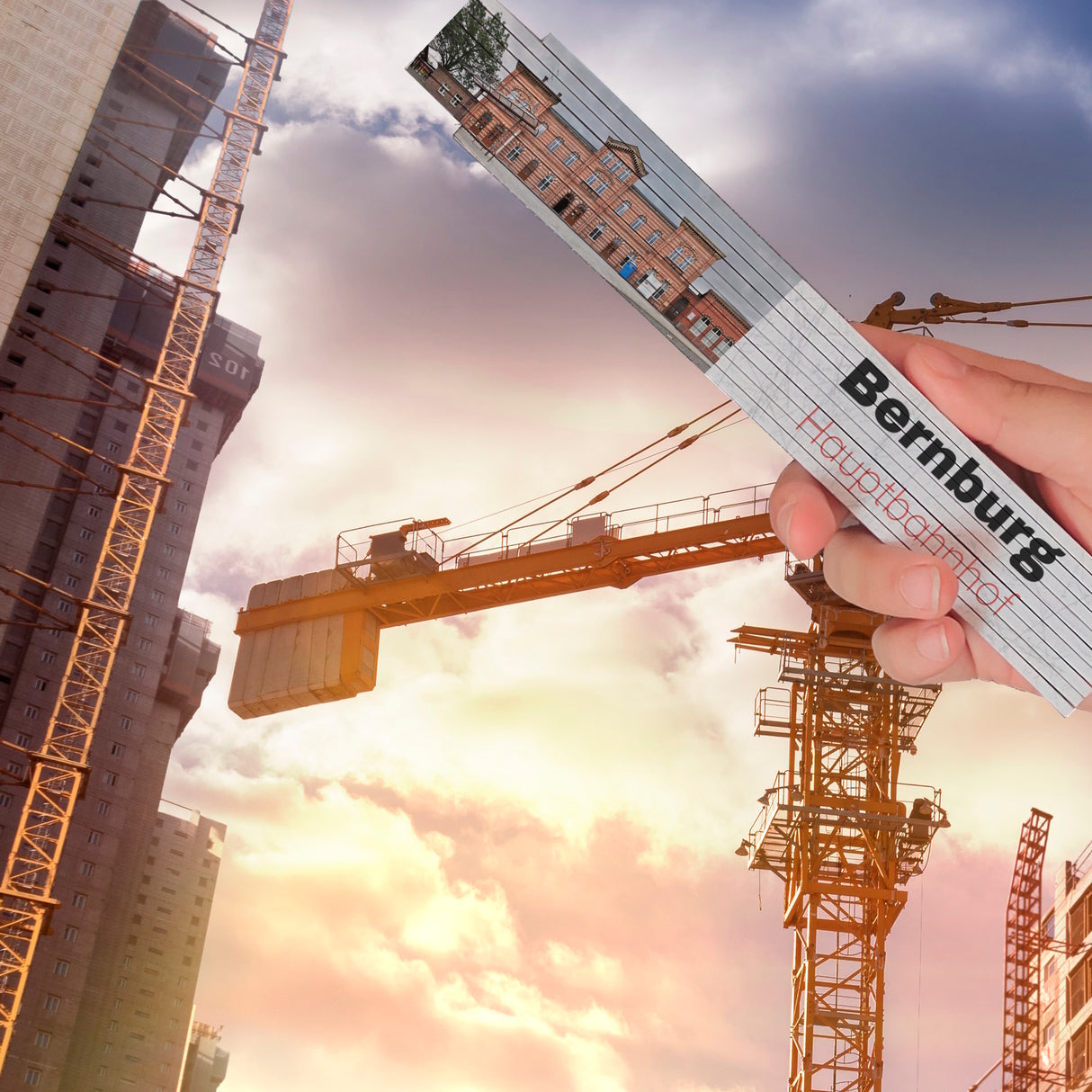 streetline Bernburg Hauptbahnhof Meterstab aus Holz